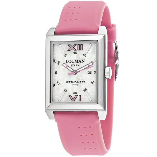 Locman Men's Classic Rectangle Quartz Watch pink strap pearl dial on Tampa Home & Garden Store