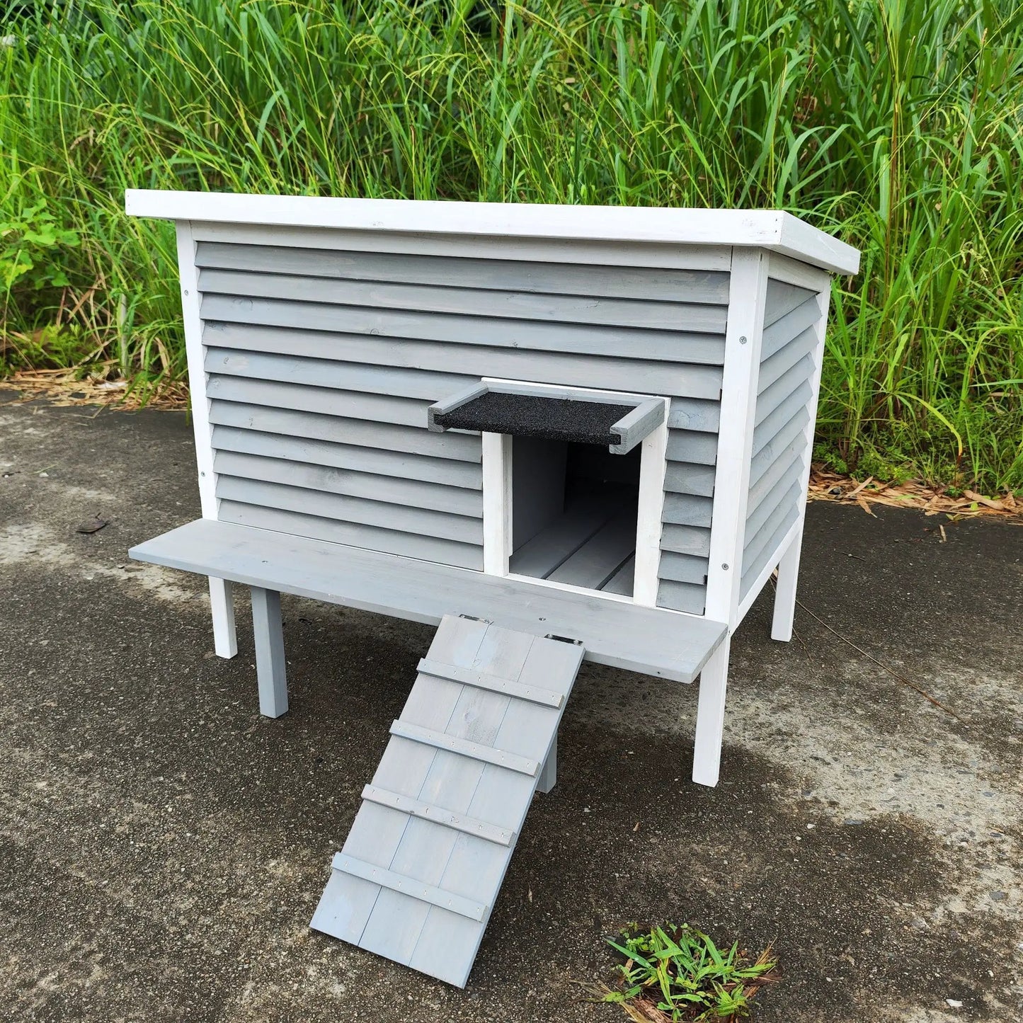 Casa de Gato Transpirable para Exteriores, Refugio para Gatos Callejeros con Puerta de Escape, para Porche y Terraza