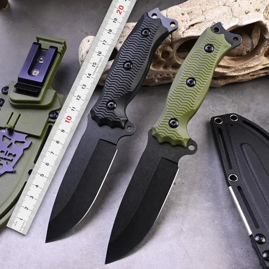 A3 High Hardness Outdoor Survival Knife pair with black blades and green/black handles on Tampa Home & Garden Store