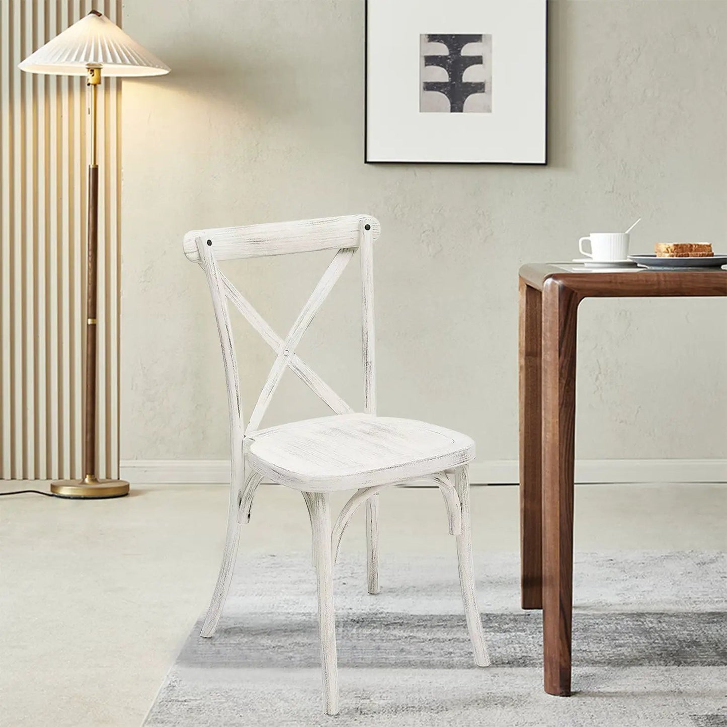 Resin Cross Back Chair Set distressed white finish dining chair on Tampa Home & Garden Store