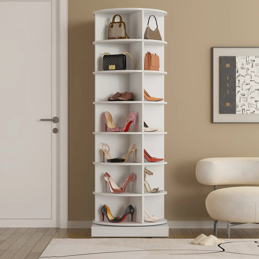 360Β° rotating shoe cabinet with 7 layers holds 28 pairs, white display unit on Tampa Home & Garden Store
