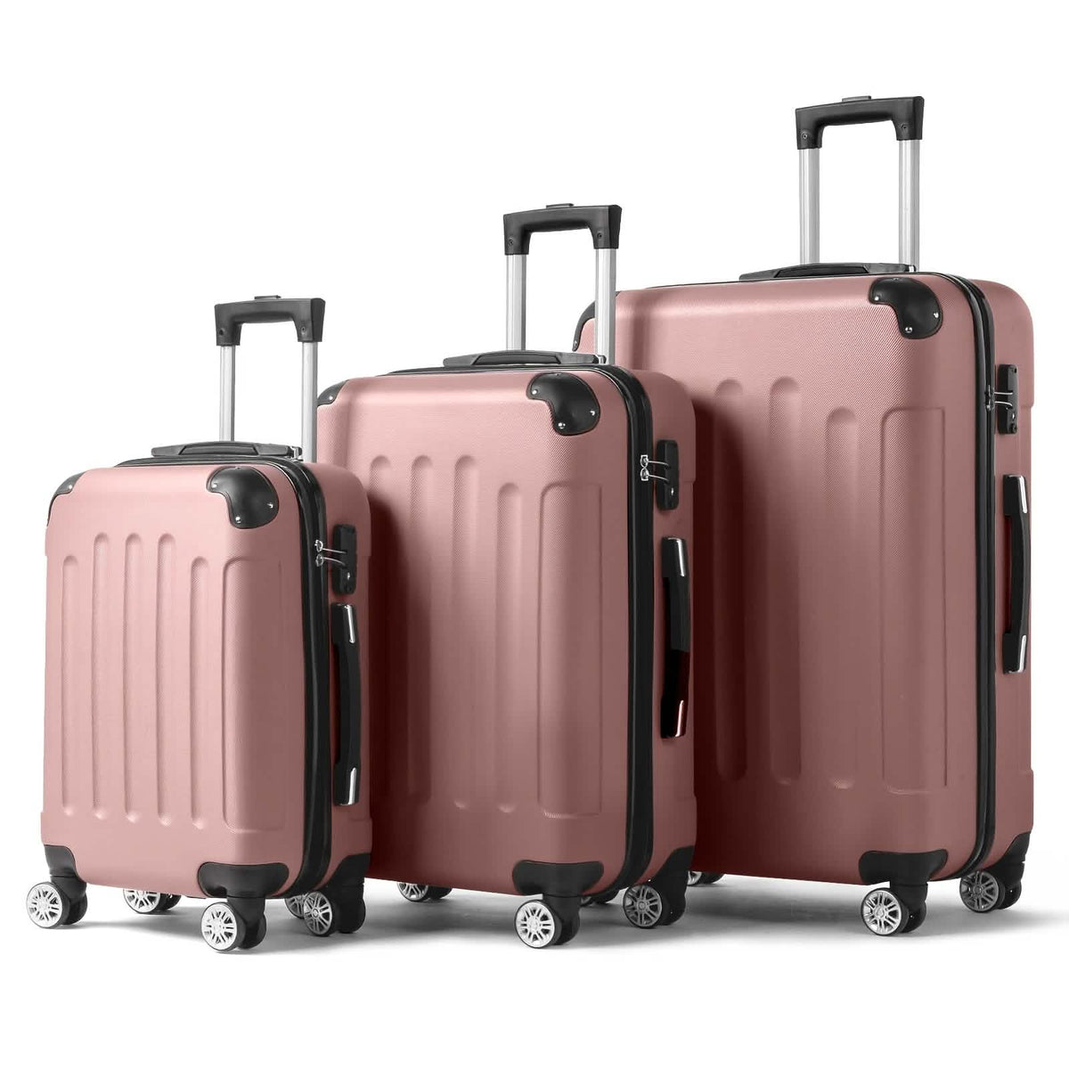 DailySale 3-Piece hard shell luggage set with TSA lock, pink rose-gold, 20/24/28 in with 360° wheels on Tampa Home & Garden Store