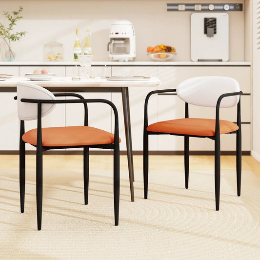 Modern Dining Chairs Set of 2 with Padded Seats black frames orange cushions in a kitchen on Tampa Home & Garden Store