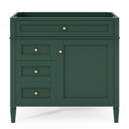 Dark green vanity base with left drawers and right cabinet, gold knobs HouseOfZazla on Tampa Home & Garden Store