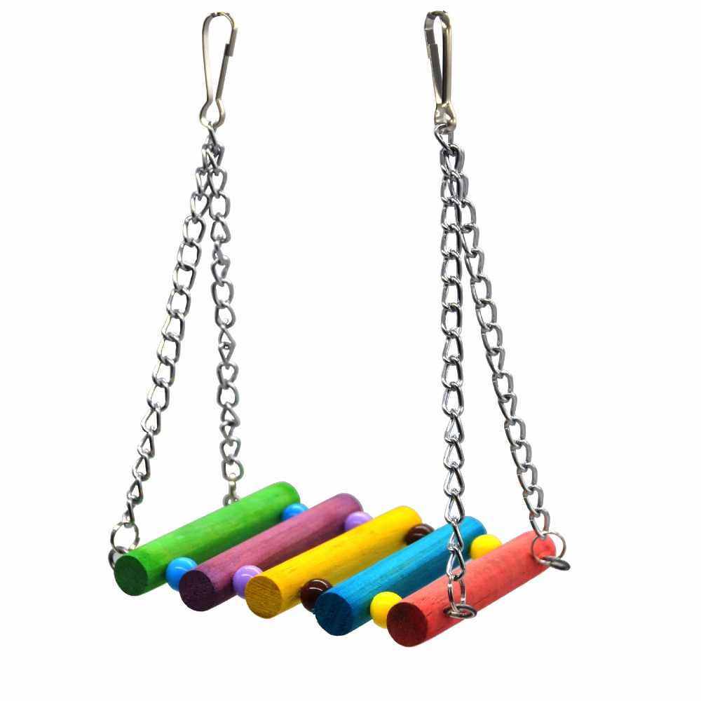 Colorful wooden bar swing seat with metal chains and carabiners on Tampa Home & Garden Store