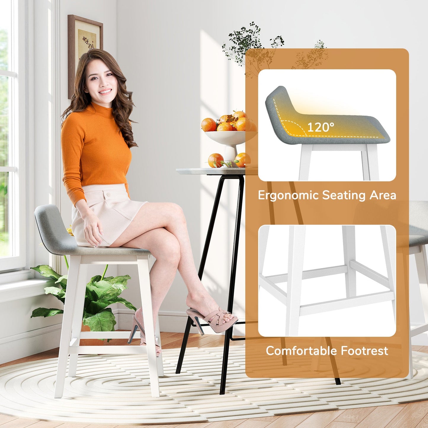 24 Inch Counter Height Bar Stools Set of 2 with Low Back