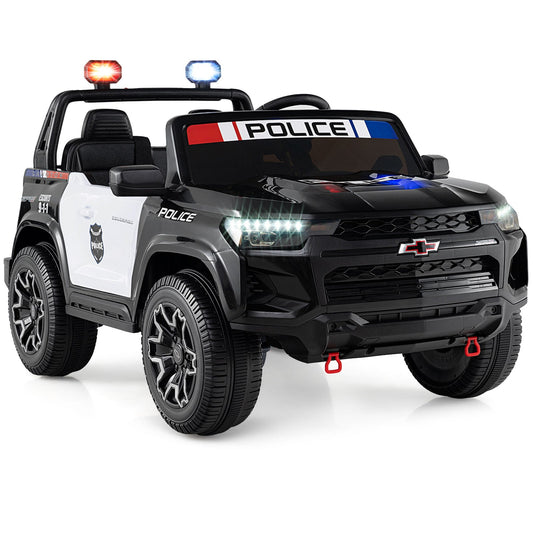 24V 2-Seater Ride on Police Car 4WD Chevrolet with Megaphone and LED Flashing Lights-Black - Tampa Home & Garden Store