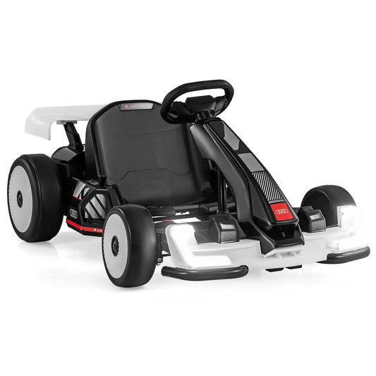 24V Audi licensed go kart ride-on toy black body white bumper steering wheel on Tampa Home & Garden Store