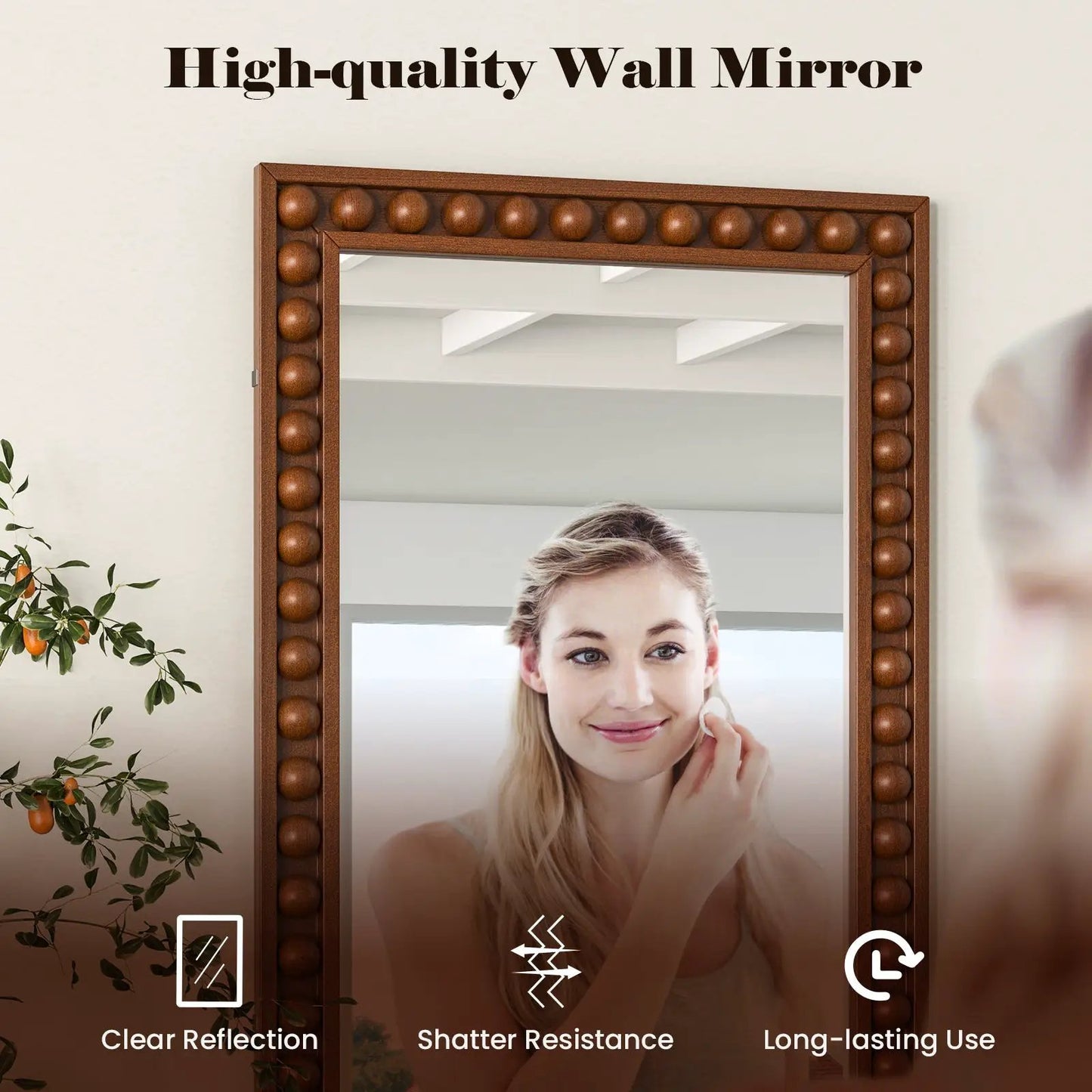 24 x 36 Inches Rustic Wall Mirror with Solid Wood Frame for Living Room Bedroom-Brown - Tampa Home & Garden Store