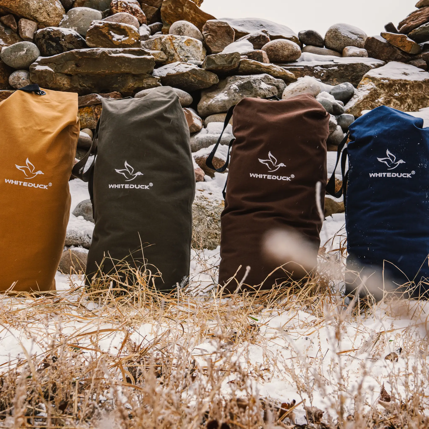 Hoplite Canvas Top Load Bag by White Duck Outdoors in tan, olive, navy with White Duck logo on Tampa Home & Garden Store