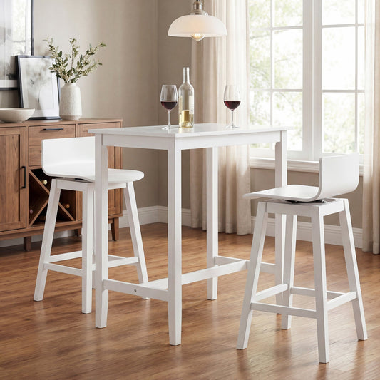24.5 Inch Swivel Wooden Bar Stools Set of 2 with Rubber Wood Legs and Low Back - Tampa Home & Garden Store