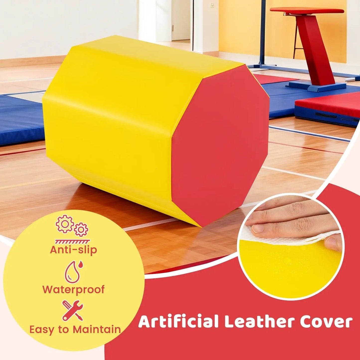 Octagon Gymnastics Mat 24.5 in DirectDeals with waterproof yellow cover and red end on Tampa Home & Garden Store