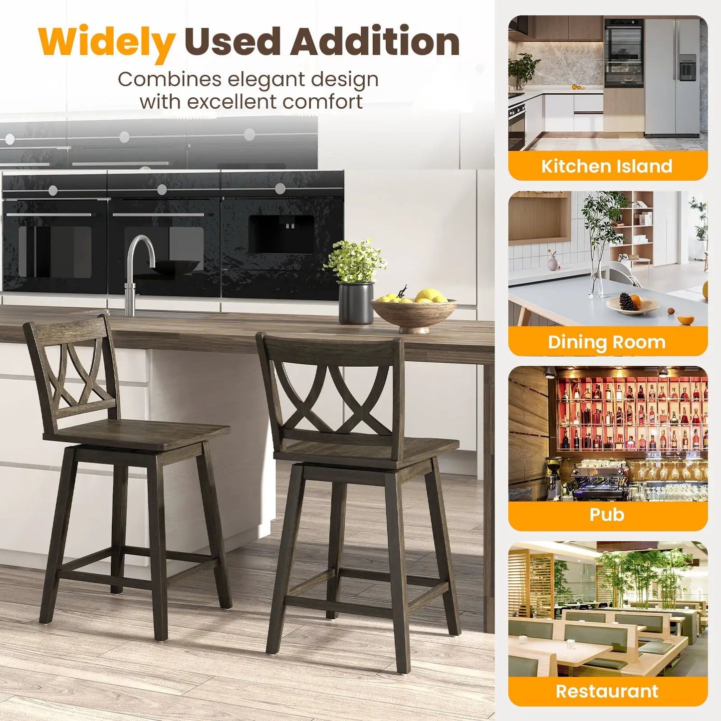 24–29 inch wooden bar stools set of 2 with dark walnut rubberwood frames and lattice backs on Tampa Home & Garden Store