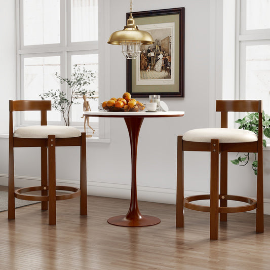 24 Inch Counter Height Bar Stools Set of 2 with Backrests and Footrests-Beige - Tampa Home & Garden Store
