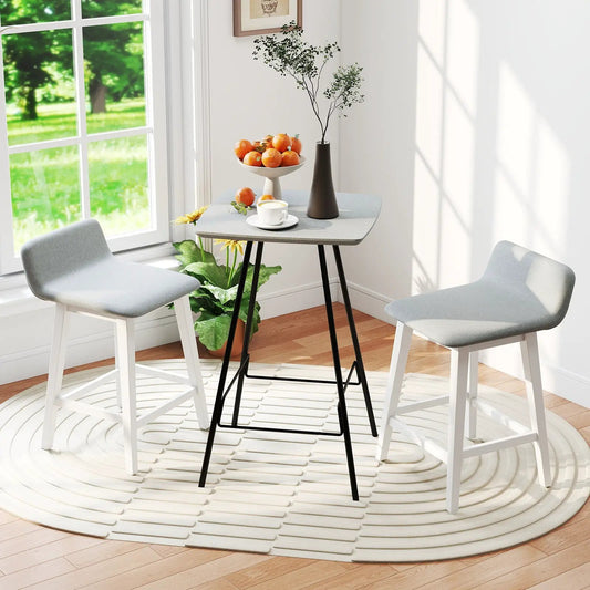 DirectDeals 24 Inch Counter Height Bar Stools, gray upholstered seats, white legs, set of 2 on Tampa Home & Garden Store