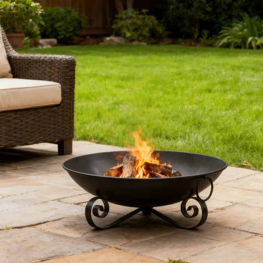 24 Inch Heavy-Duty Metal Fire Pit Bowl black metal fire pit with curved wrought-iron legs on Tampa Home & Garden Store