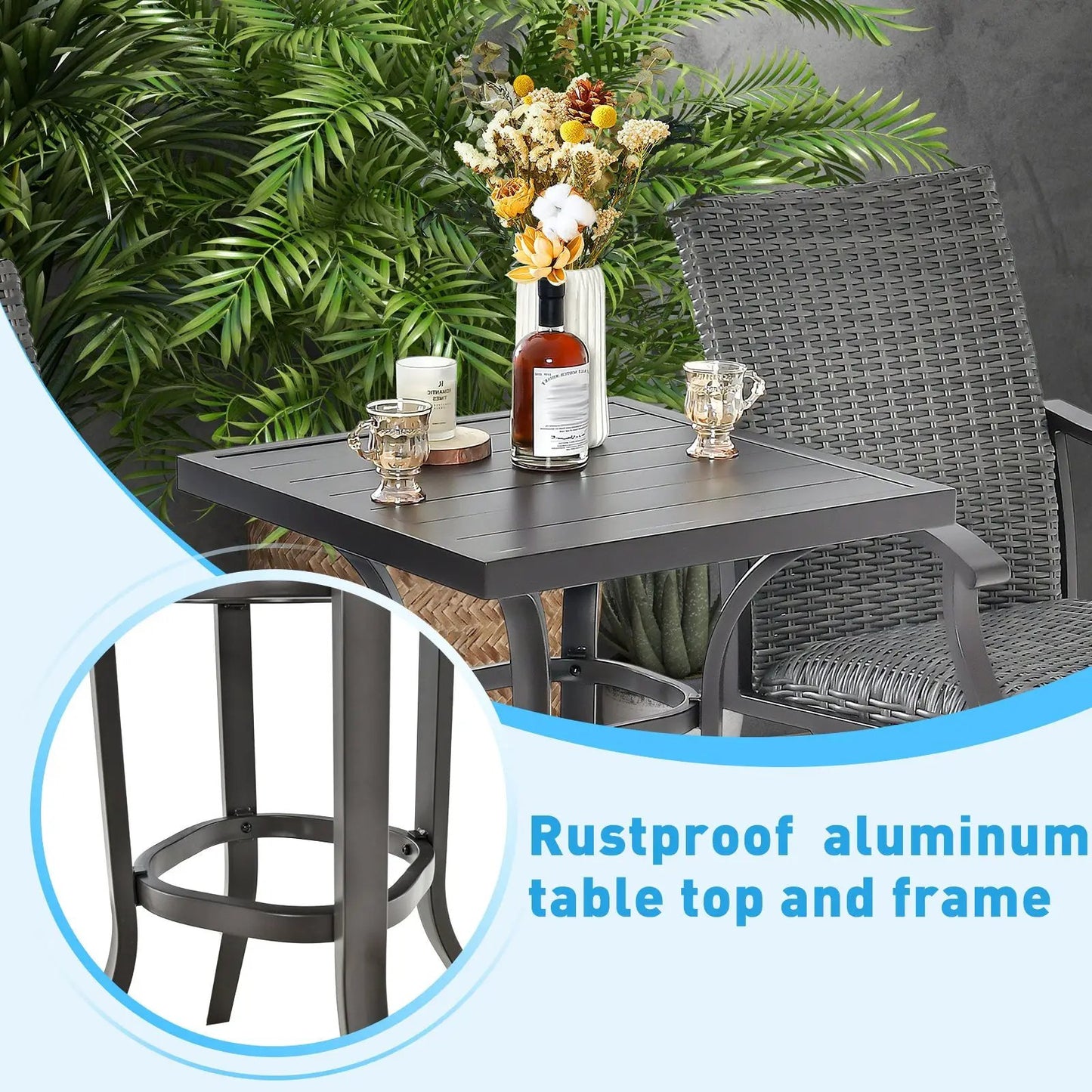 24 Inch Patio Bar Height Table with Aluminum Top, rustproof aluminum frame dark gray on Tampa Home & Garden Store