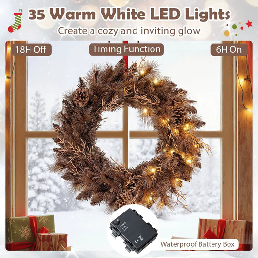 24 inch prelit Christmas wreath with 105 tips, warm white LEDs and pinecone accents DirectDeals on Tampa Home & Garden Store