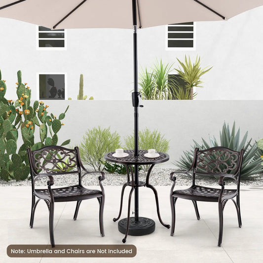24 Inch Round Cast Aluminum Table Patio Dining Bistro Table with 2 Inch Umbrella Hole-Copper - Tampa Home & Garden Store