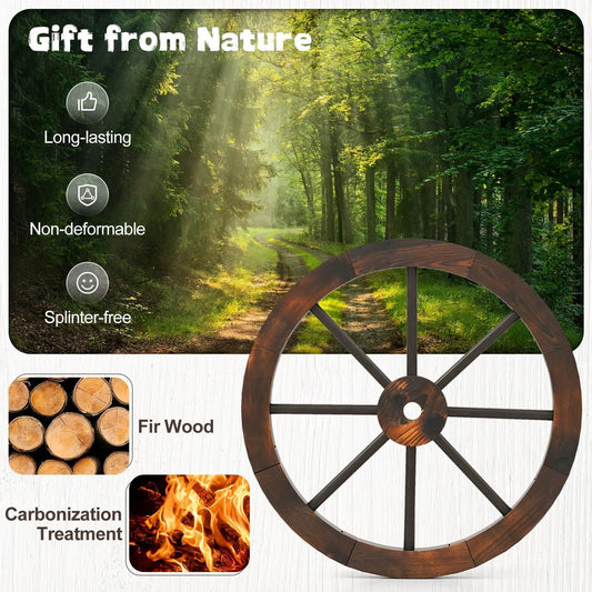 24-inch set of 4 wagon wheels in carbonized fir wood decorative rustic yard decor on Tampa Home & Garden Store