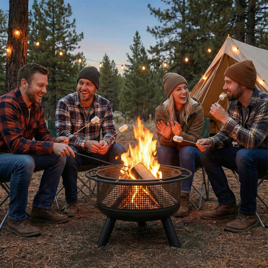 24 Inch Wood Burning Fire Pit with Log Grate and Mesh Screen for Outside