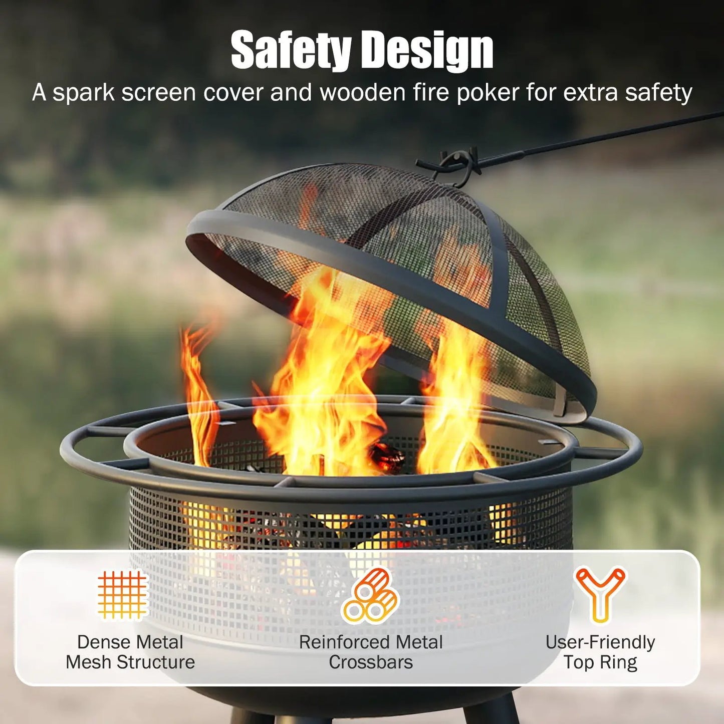 24 Inch Wood Burning Fire Pit with Log Grate by DirectDeals, mesh screen and metal frame on Tampa Home & Garden Store