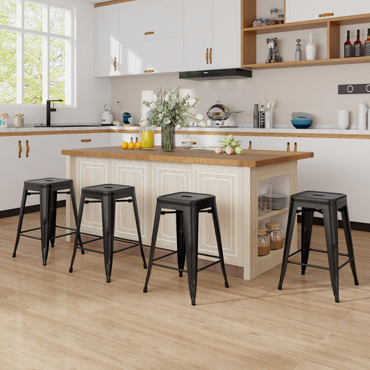 24 Inch Set of 4 Tolix Style Counter Height Barstool Stackable Chair-Black - Tampa Home & Garden Store