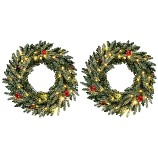 24-inch DirectDeals pre-lit Christmas wreaths, set of 2 with 90 frosted branch tips and lights on Tampa Home & Garden Store