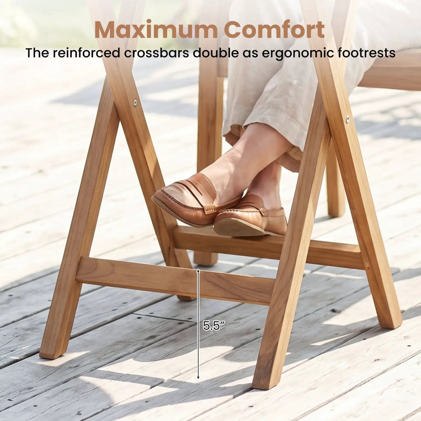 Round Teak Folding Bistro Table with Footrest