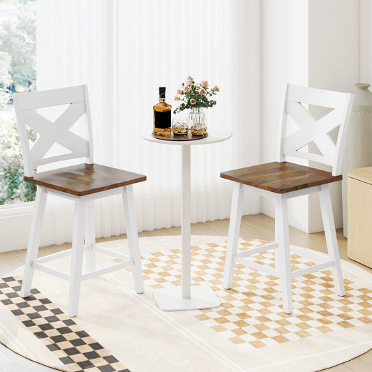 24" Rubberwood Swivel Barstools Set of 2 with Backrest and Large Seat - Tampa Home & Garden Store
