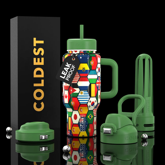 Coldest 24oz Limitless Ultra water bottle with flag design green lid and handle leak proof on Tampa Home & Garden Store