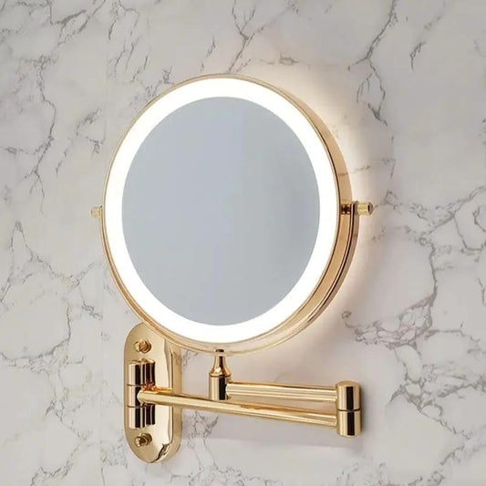 Rechargeable LED makeup mirror 10X wall mount, gold round mirror with LED ring Moktan Sabai on Tampa Home & Garden Store