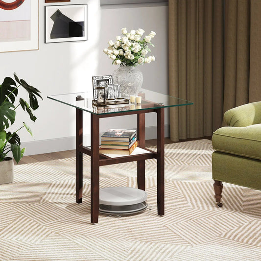 24 Inch Square Glass Coffee Table with Storage DirectDeals dark wood legs, clear glass top on Tampa Home & Garden Store