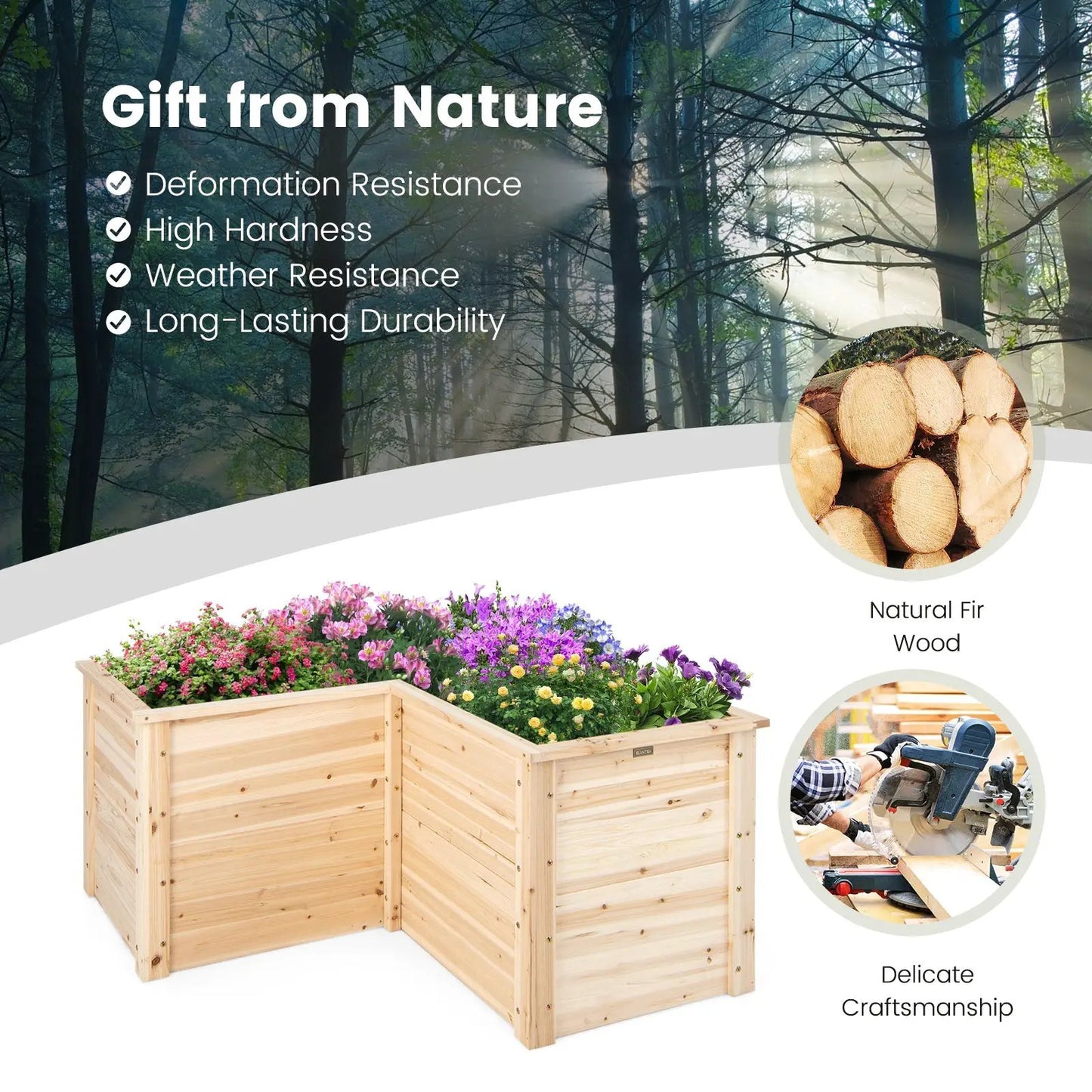 24 Inch L-Shaped Wooden Raised Garden Bed with Open-Ended Base-Natural - Tampa Home & Garden Store