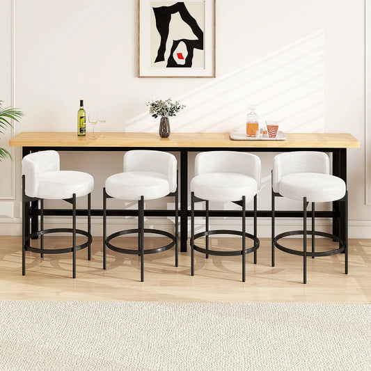 24 Inch Boucle Counter Stools Set of 2 with Curved Backrest - Tampa Home & Garden Store