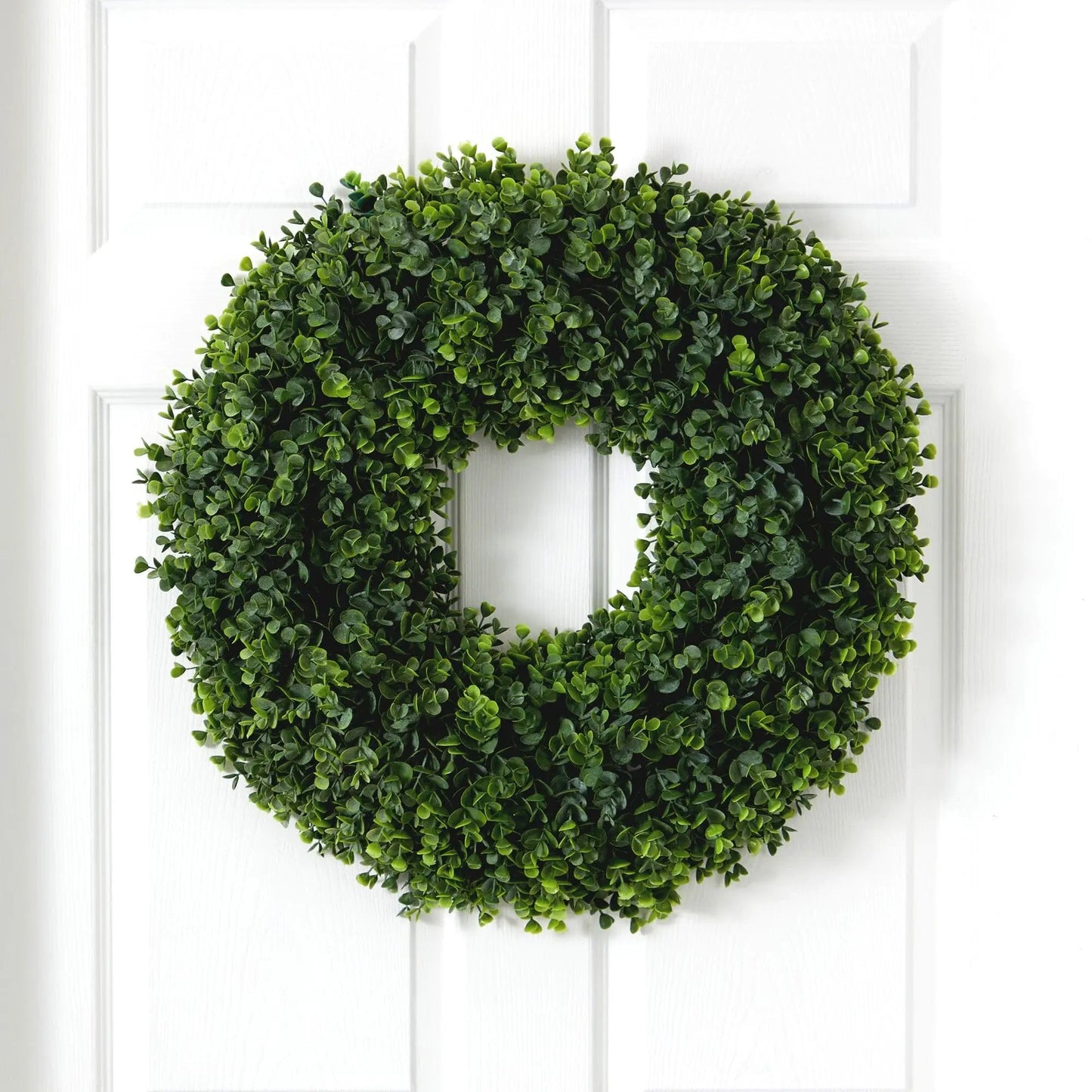 25 Inch Eucalyptus Artificial Wreath by Nearly Natural, lush green leaves for door decor on Tampa Home & Garden Store