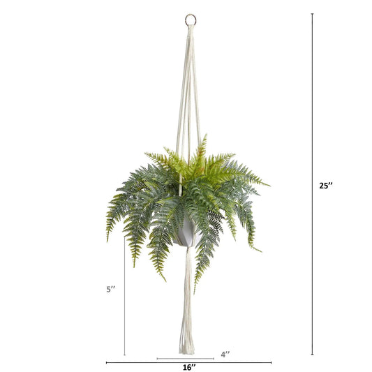 Fern Hanging Plant in Decorative Basket, artificial Nearly Natural green ferns on Tampa Home & Garden Store