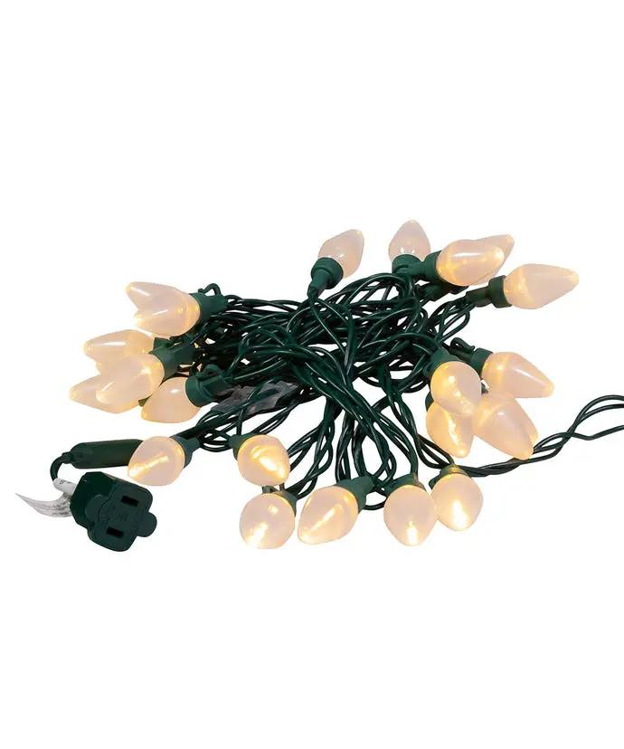 Warm White Pearl C7 LED light set with green wire, 25 lights, The Country Christmas Loft on Tampa Home & Garden Store