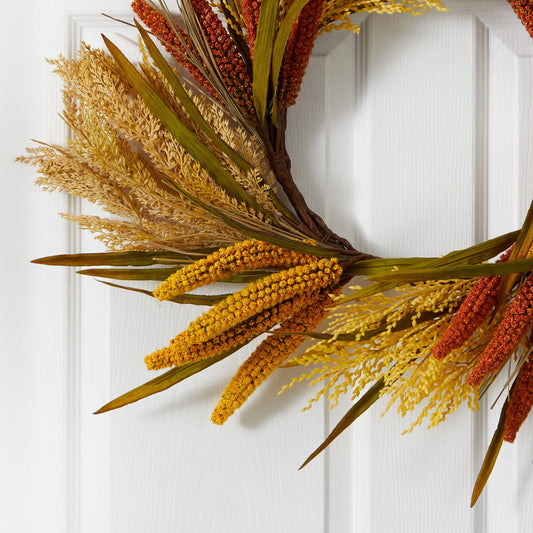25” Sorghum Harvest Artificial Wreath - Tampa Home & Garden Store
