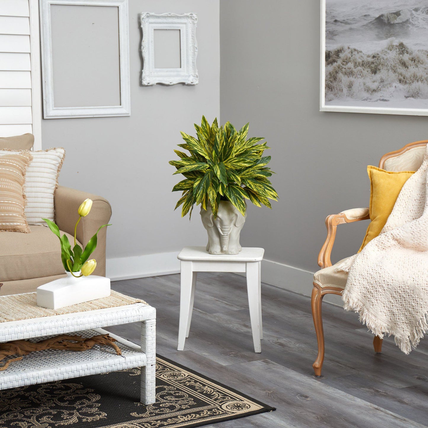 25” Tradescantia Artificial Plant in White Elephant Shaped Planter (Real Touch) - Tampa Home & Garden Store