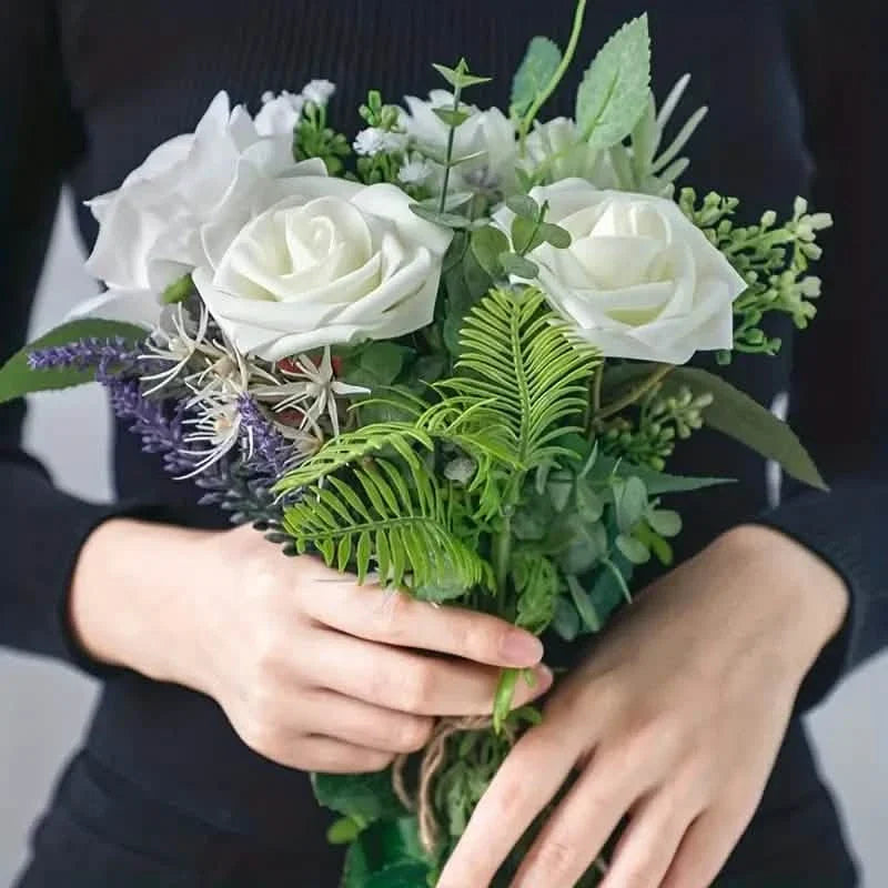 Floroom artificial flowers bouquet with white roses and green foliage by DailySale on Tampa Home & Garden Store