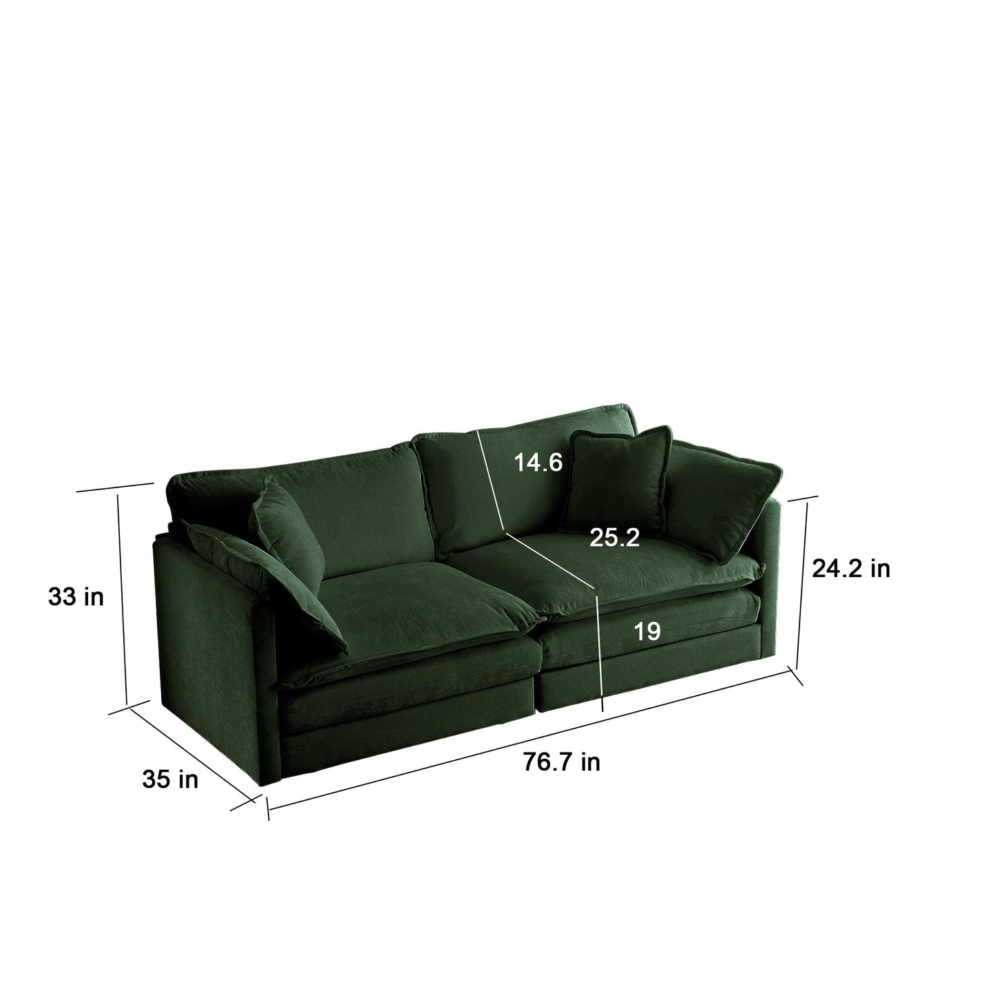 HouseOfZazla Modern Fabric Loveseat Sofa in green with plush cushions, stationary sofa on Tampa Home & Garden Store