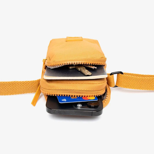 Lefrik USA Amsterdam mustard compact fanny pack with front zip pocket and adjustable strap on Tampa Home & Garden Store
