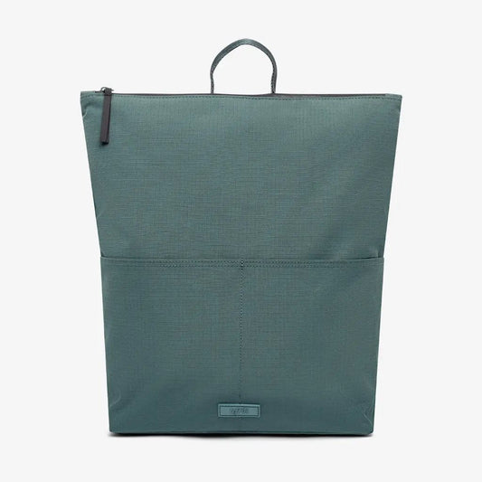 Gare Laurel Vandra backpack in teal fabric with top zip, top handle, front pocket, Lefrik USA label on Tampa Home & Garden Store