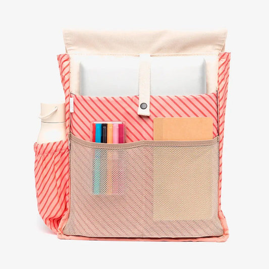 Handy Mini Backpack Ecru by Lefrik USA with pink striped exterior and front mesh pockets on Tampa Home & Garden Store