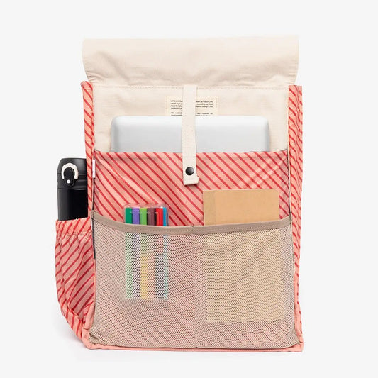 Handy Backpack Ecru slim-profile by Lefrik USA with striped fabric and front mesh pocket on Tampa Home & Garden Store