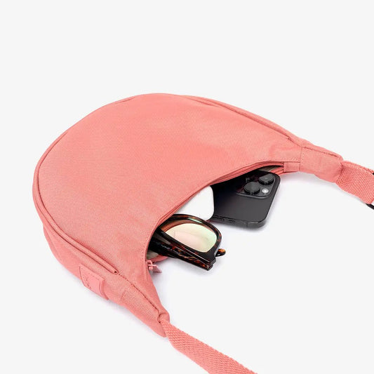 Lua Bag Dust Pink Half Moon handbag with inner zip pocket and crossbody strap Lefrik USA on Tampa Home & Garden Store