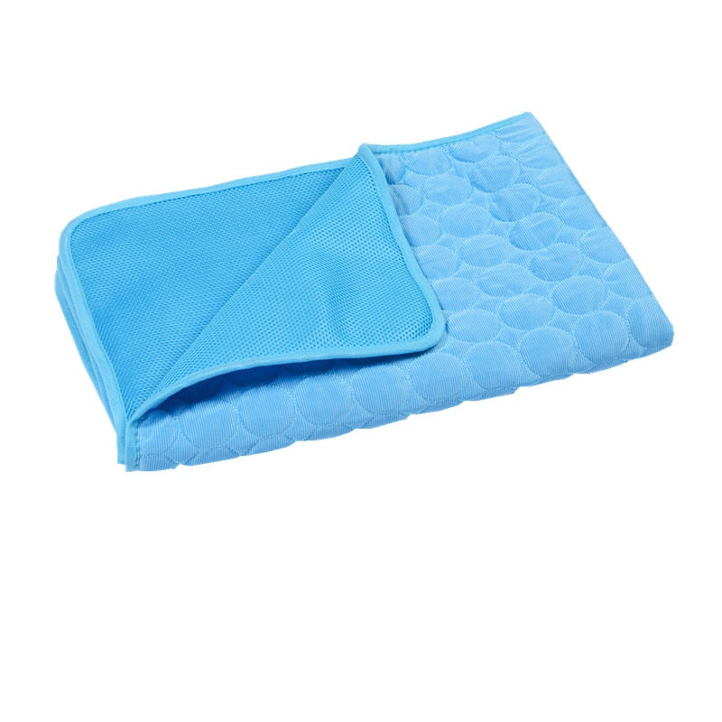 Dog cooling mat blue quilted surface with breathable underside, non-toxic ice silk on Tampa Home & Garden Store