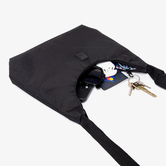 Bico Bag Black Crescent Shape Mini Bag from Lefrik USA, compact black handbag with crossbody strap on Tampa Home & Garden Store