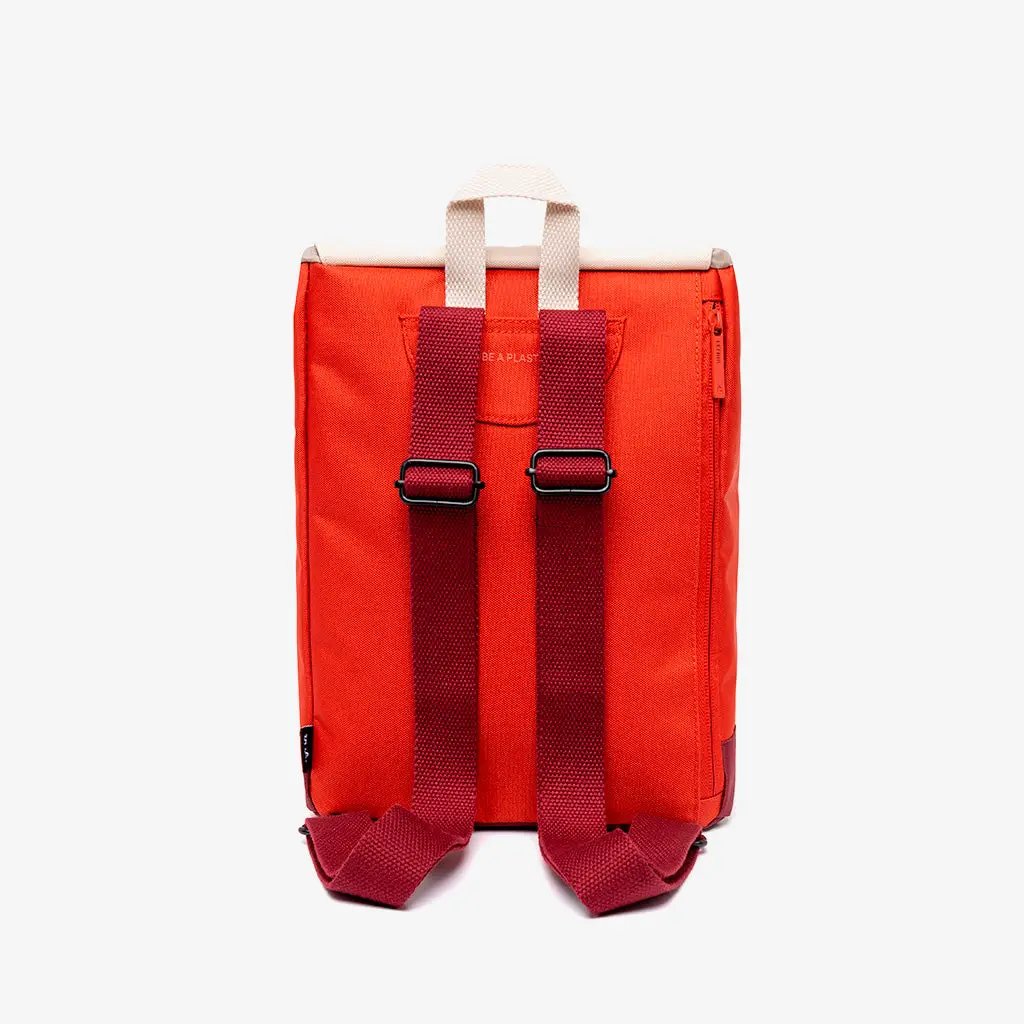Kaut Mini Backpack Cherry Block Lefrik USA, orange backpack with beige top handle and red straps on Tampa Home & Garden Store
